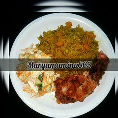 A picture of Fried Rice with chicken.