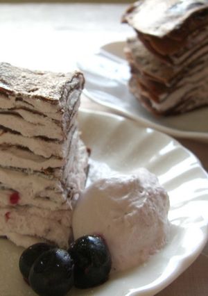 A picture of Fresh Berry and Chocolate Crepe Cake.