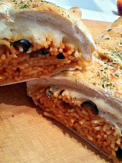 A picture of Ray's Stuffed Spaghetti Bread.