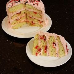 A picture of Vanilla Layer Cake with Peppermint Whipped Cream Frosting and Filling.