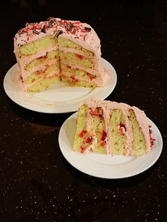 A picture of Vanilla Layer Cake with Peppermint Whipped Cream Frosting and Filling.