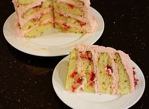 A picture of Vanilla Layer Cake with Peppermint Whipped Cream Frosting and Filling.