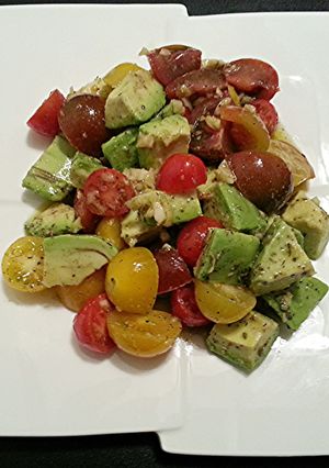 A picture of The Health Salad - Avocado & Tri Color Cherry Tomato Salad.
