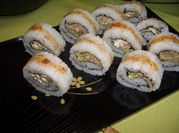 A picture of pork sushi rolls