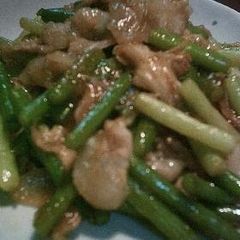 My Family's Pork and Garlic Shoot Stir-Fry A picture of My Family's Pork and Garlic Shoot Stir-Fry.