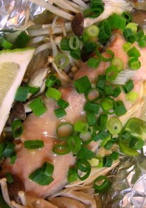 A picture of Lots of Veggies Mayo Miso Foil-Broiled Salmon.