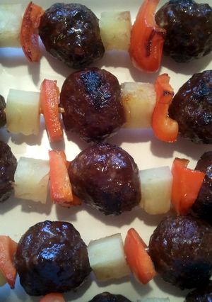 A picture of Meatball kabobs.