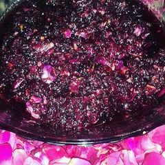 A picture of Gulkand (made at home with rose petals).