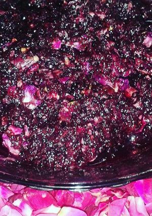 A picture of Gulkand (made at home with rose petals).