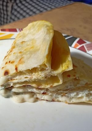 A picture of Cheesy egg tortilla.
