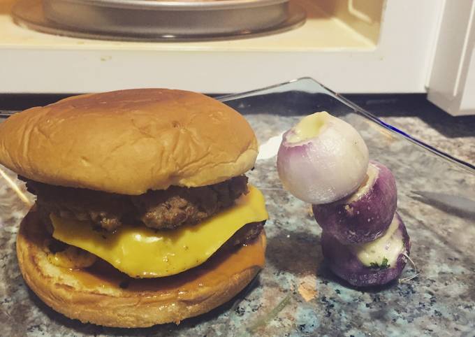 Double Cheese Burger And Stuffed Baby Onions