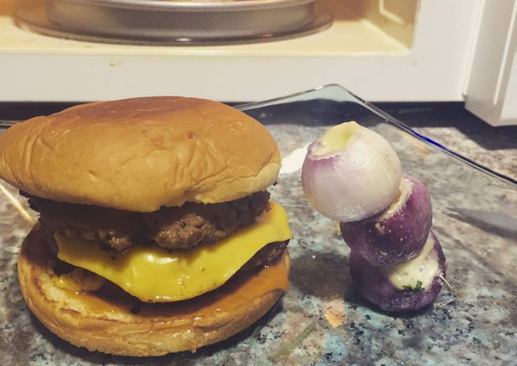 Steps to Prepare Quick Double Cheese Burger And Stuffed Baby Onions