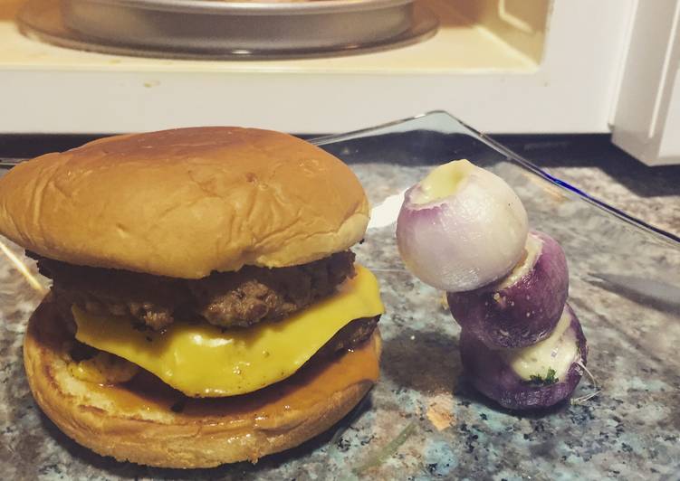 Steps to Prepare Perfect Double Cheese Burger And Stuffed Baby Onions