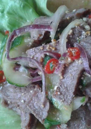 A picture of Yum Nue or beef salad.