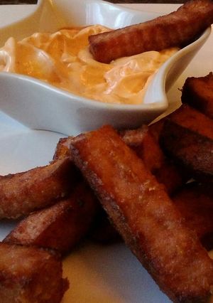 A picture of Ham Fries With Sriracha Mayonnaise.