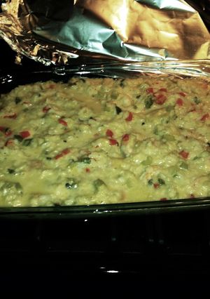 A picture of Mom's Shrimp Casserole.
