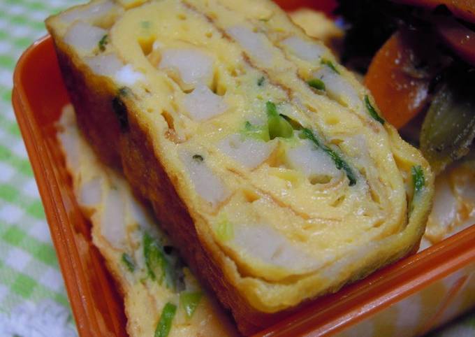 Rolled Omelettes with Chikuwa Fish Cakes and Green Onion for Lunchboxes