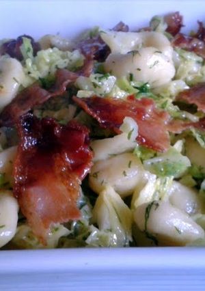 A picture of Homemade Orecchiette with Cabbage, Dill & Pancetta.