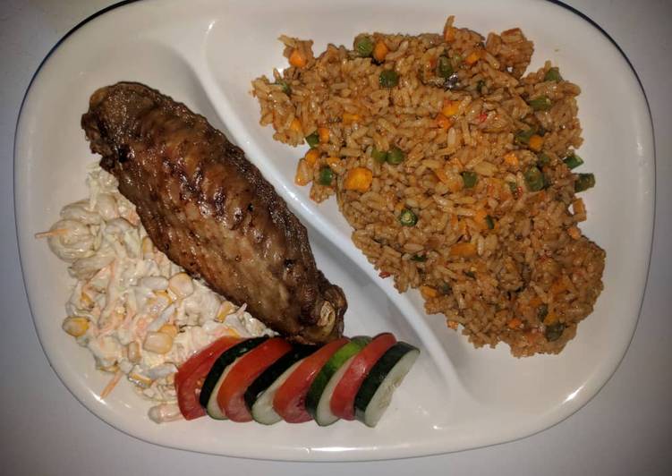 Simple Way to Make Any-night-of-the-week Jollof rice,fried turkey and coleslaw