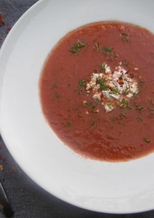 A picture of A bowl of homemade Tomato Soup.