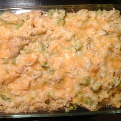 A picture of Cheesy chicken broccoli and rice.
