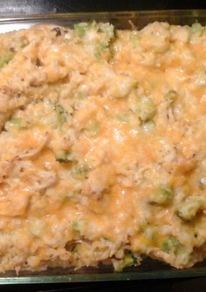A picture of Cheesy chicken broccoli and rice.