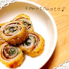 A picture of For Bentos Fried Pork Belly Wraps with Umeboshi and Shiso Leaves *ॣ∗.