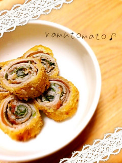 A picture of For Bentos Fried Pork Belly Wraps with Umeboshi and Shiso Leaves *ॣ∗.