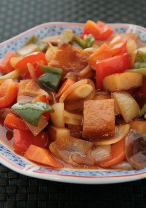 A picture of Black Vinegar Sweet N' Sour Stir-fry with Satsuma-Age.