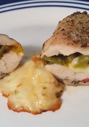 A picture of Jalapeño, cream cheese & mozzarella stuffed chicken.