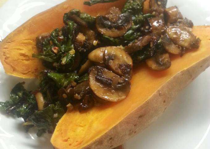Kale and Mushroom Sweet Potato