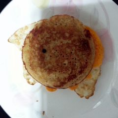 A picture of J's PEM (Pancake with Egg & Mozzarella).