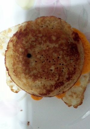 A picture of J's PEM (Pancake with Egg & Mozzarella).