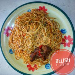 A picture of Jollof spaghetti 🍝.