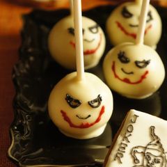 Halloween Themed "The Joker" Cake Pops A picture of Halloween Themed "The Joker" Cake Pops.
