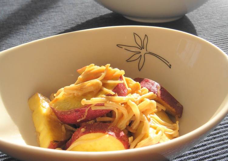 Recipe of Perfect Sweet Potato and Enoki Mushroom Stir Fry with Oyster Sauce and Mayonnaise