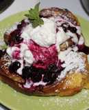 Stuffed Brioche French Toast with Blueberry Compote & Whipped Cream