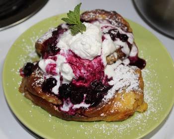 Fast Cooking Methods Stuffed Brioche French Toast with Blueberry Compote  Whipped Cream Delicious