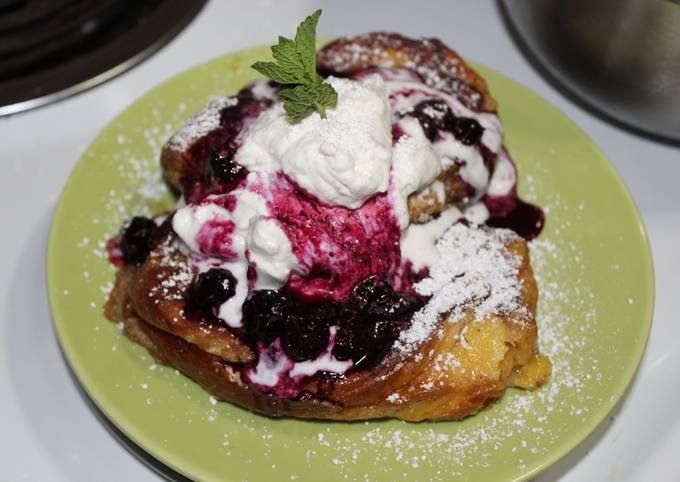 Stuffed Brioche French Toast with Blueberry Compote & Whipped Cream