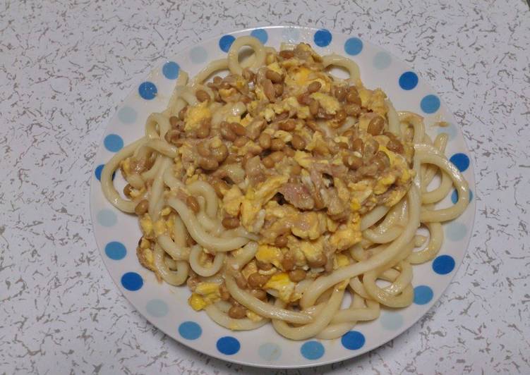 Recipe of Favorite Tuna &amp; Natto Stir-Fried Udon Noodles