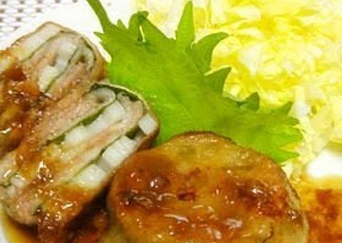 Simple Way to Make Speedy You'll Love the Sour Taste! Ume Sauce Shiso Leaf and Lotus Root Pork Rolls