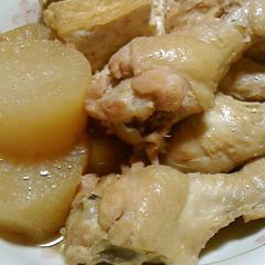 A picture of Simmered Chicken Drumettes, Daikon, and Atsuage Tofu.