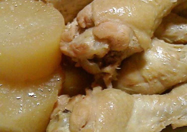 Steps to Make Ultimate Simmered Chicken Drumettes, Daikon, and Atsuage Tofu