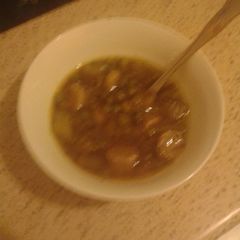 A picture of Vegetarian Pea & Sausage Soup.