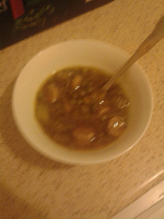 A picture of Vegetarian Pea & Sausage Soup.