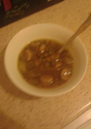 A picture of Vegetarian Pea & Sausage Soup.