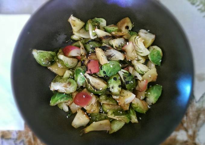 Steps to Prepare Super Quick Homemade Brussels sprouts &amp; apple warm salad