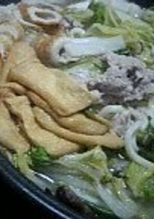 A picture of My Family's Napa Cabbage and Pork Stewed Udon Noodles.