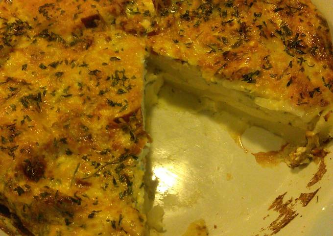 Recipe: Perfect Cheddar,Bacon and Potato Frittata