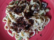 Una foto de carbonara sin huevo